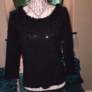 Talbots beautifully embellished sweater black